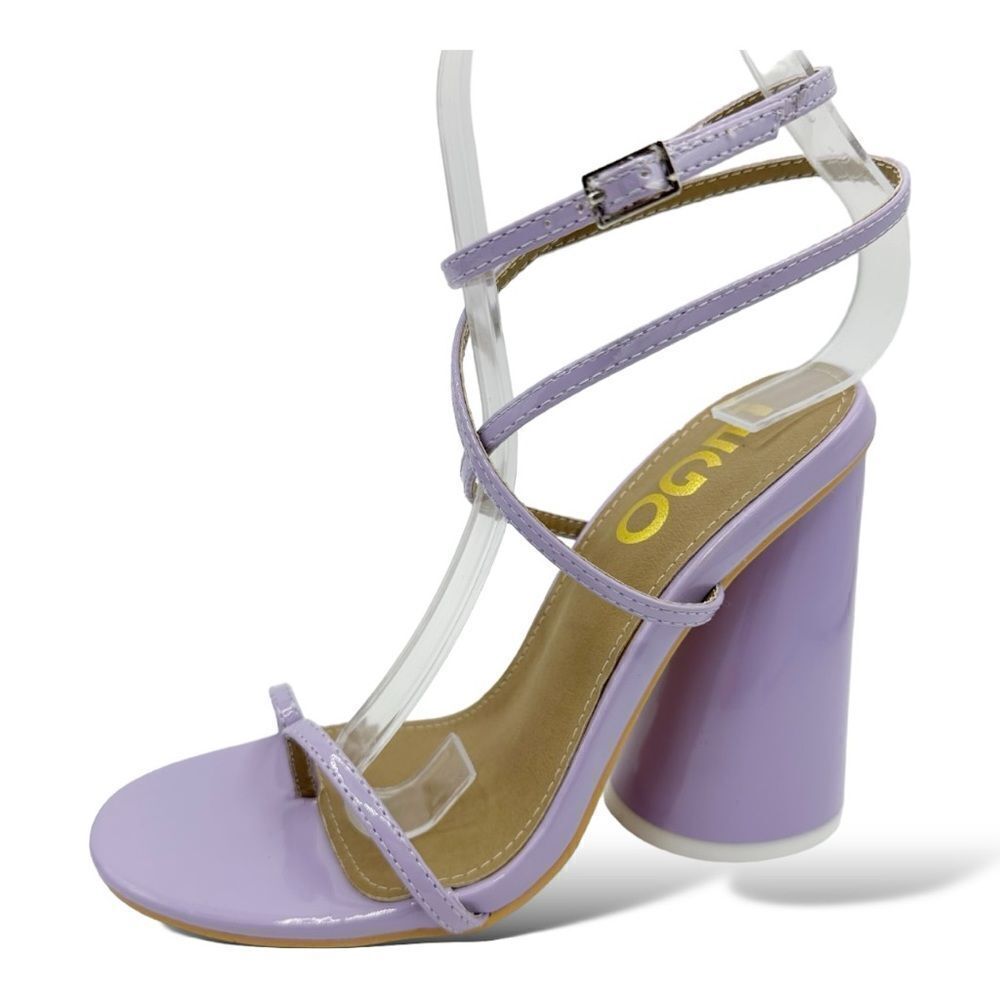 Ego Lavender Purple Patent Lace-Up Strappy Sandal w/Round Chunky Heel